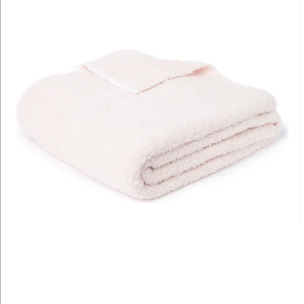 Barefoot dreams cozy chic pink blanket with white tip
